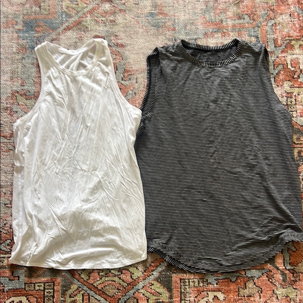 Lululemon lot of 2 Sleeveless White/Striped Black Tanks! Size 6